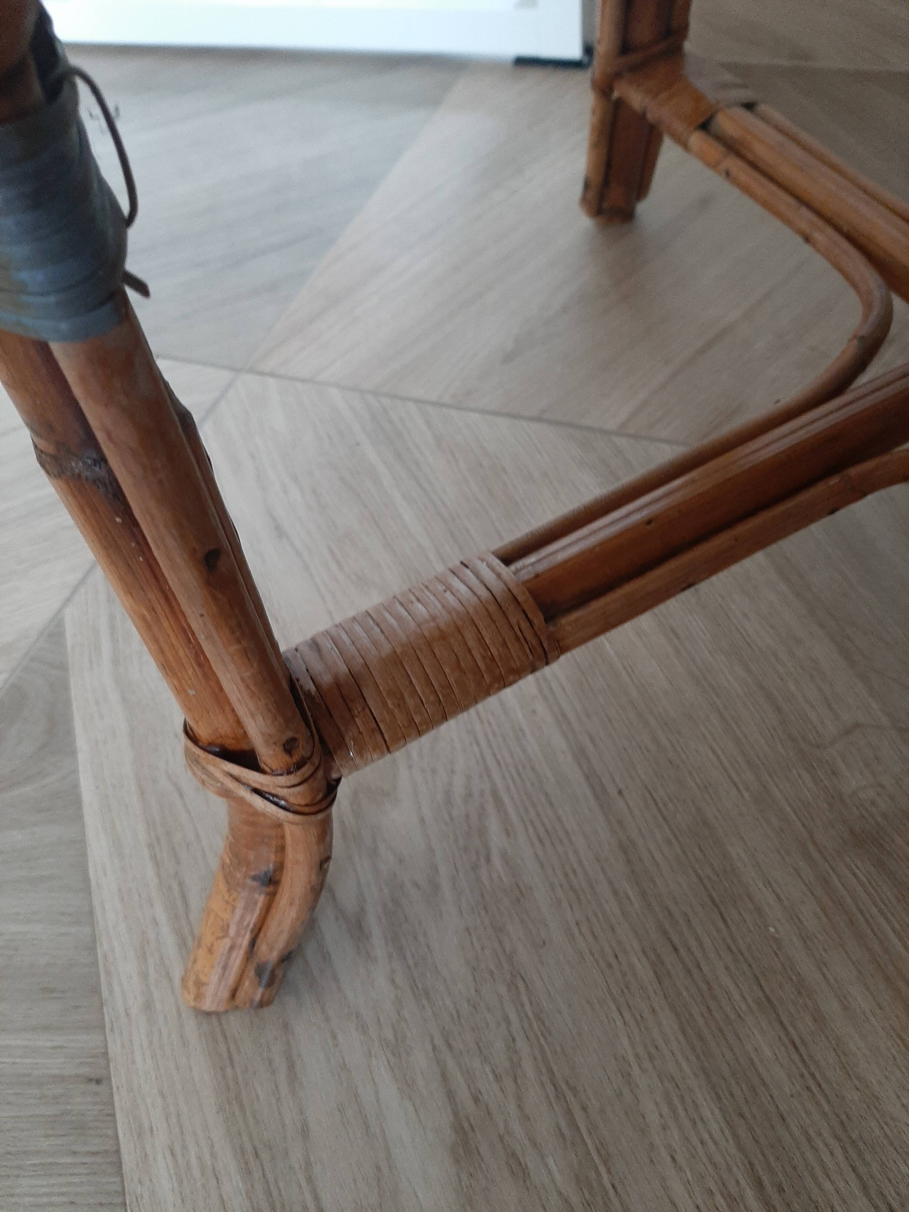 Vintage set of 2 garden woven rattan chairs - sky blue nets - 40