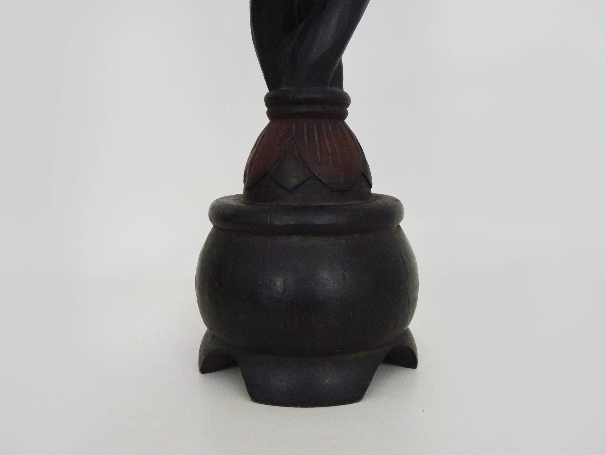 Twisted and engraved blackened wooden pedestal. 1960s 70s.