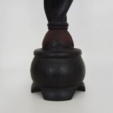 Twisted and engraved blackened wooden pedestal. 1960s 70s.