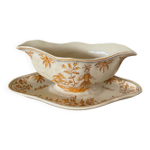 Large antique sauceboat in Longchamp earthenware.