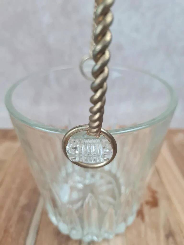 Vintage glass ice bucket with golden handle