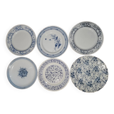 Ensemble assiettes dépareillé bleu