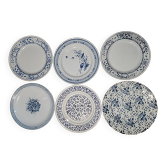 Ensemble assiettes dépareillé bleu