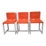 3 chaises monocoque orange gautier vintage 1960