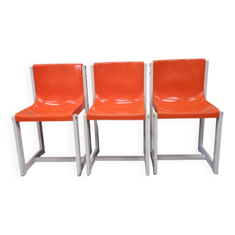 3 chaises monocoque orange gautier vintage 1960