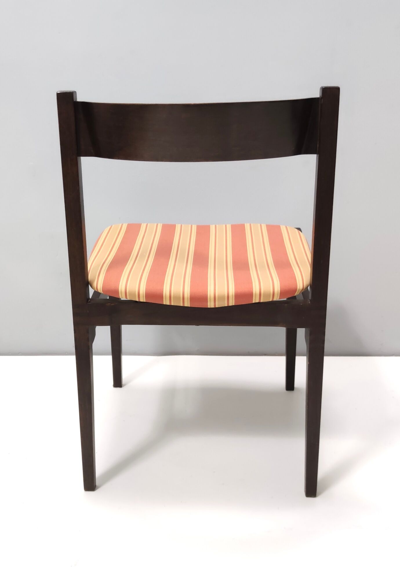 Vintage Set of Six Walnut Chairs by Gianfranco Frattini for Cassina with Stripe Patterned Orange Fab