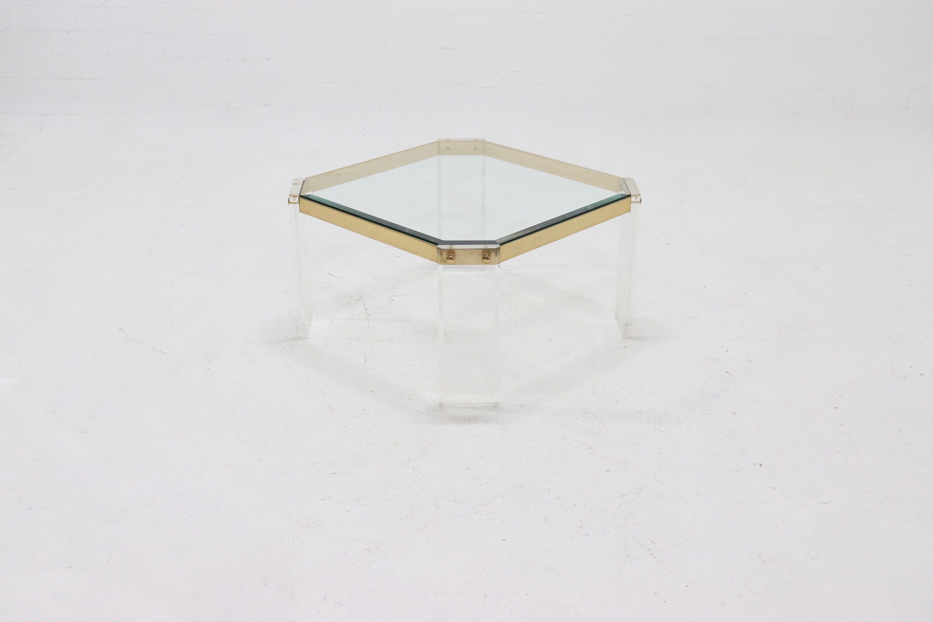 French acrylic and gold plated glass coffee table 1970s