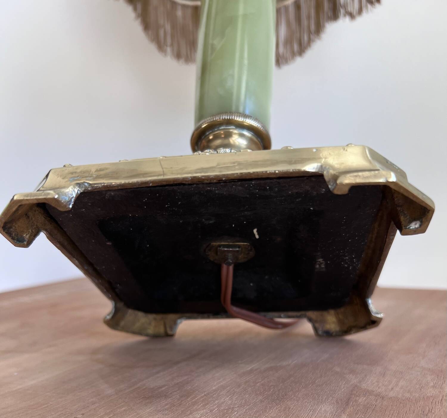 Large vintage lamp in green onyx and gilded brass - vintage lampshade