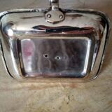 Antique metal and brass hand candle holder on rectangular base