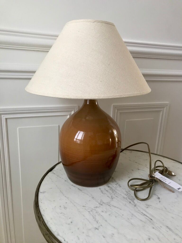 Stoneware lamp and linen lampshade 50s-60s