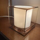 Cube table lamp in smoked plexiglass 70s