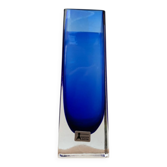 Swedish glass block vase from the mid-century by Aseda Sweden, 1960s.