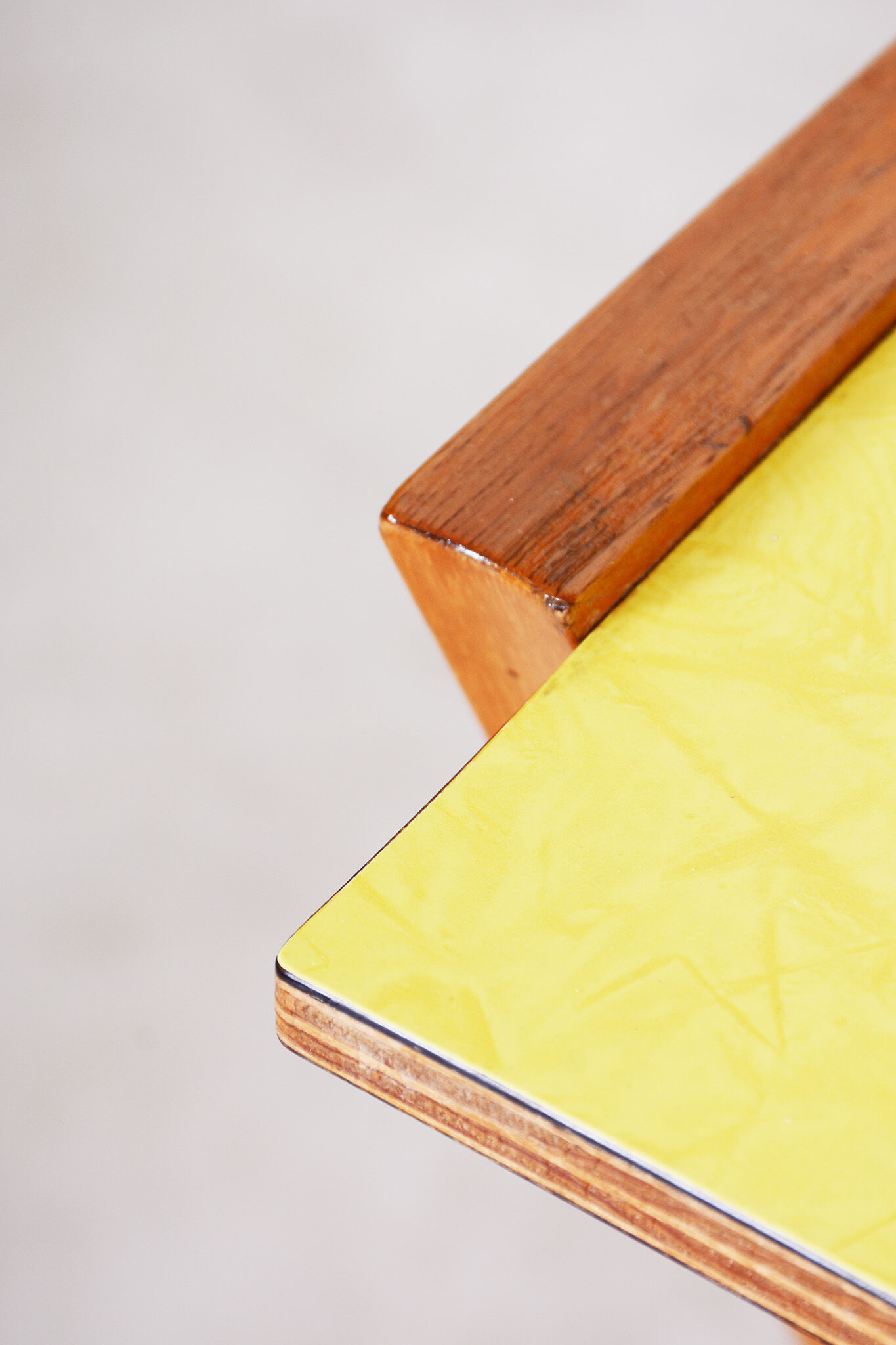 Midcentury small yellow table, beech, umakart, restored, Czechia, 1950s
