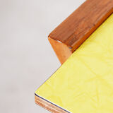 Midcentury small yellow table, beech, umakart, restored, Czechia, 1950s