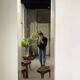 Brushed stainless steel mirror circa François Monnet and Joelle Ferlande