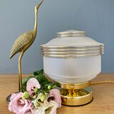 Table lamp vintage art deco globe in white frosted glass with golden edging
