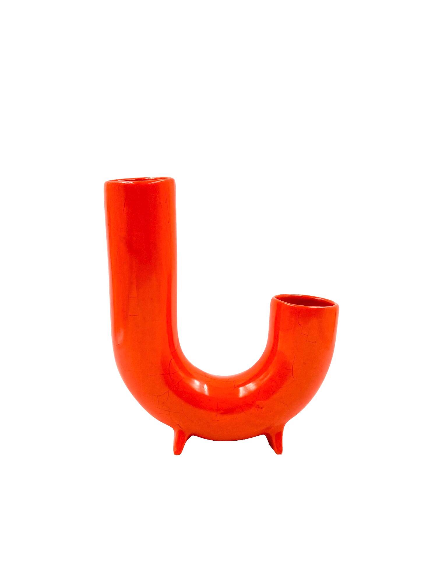 Space age orange ceramic vase, Italy ca. 1960