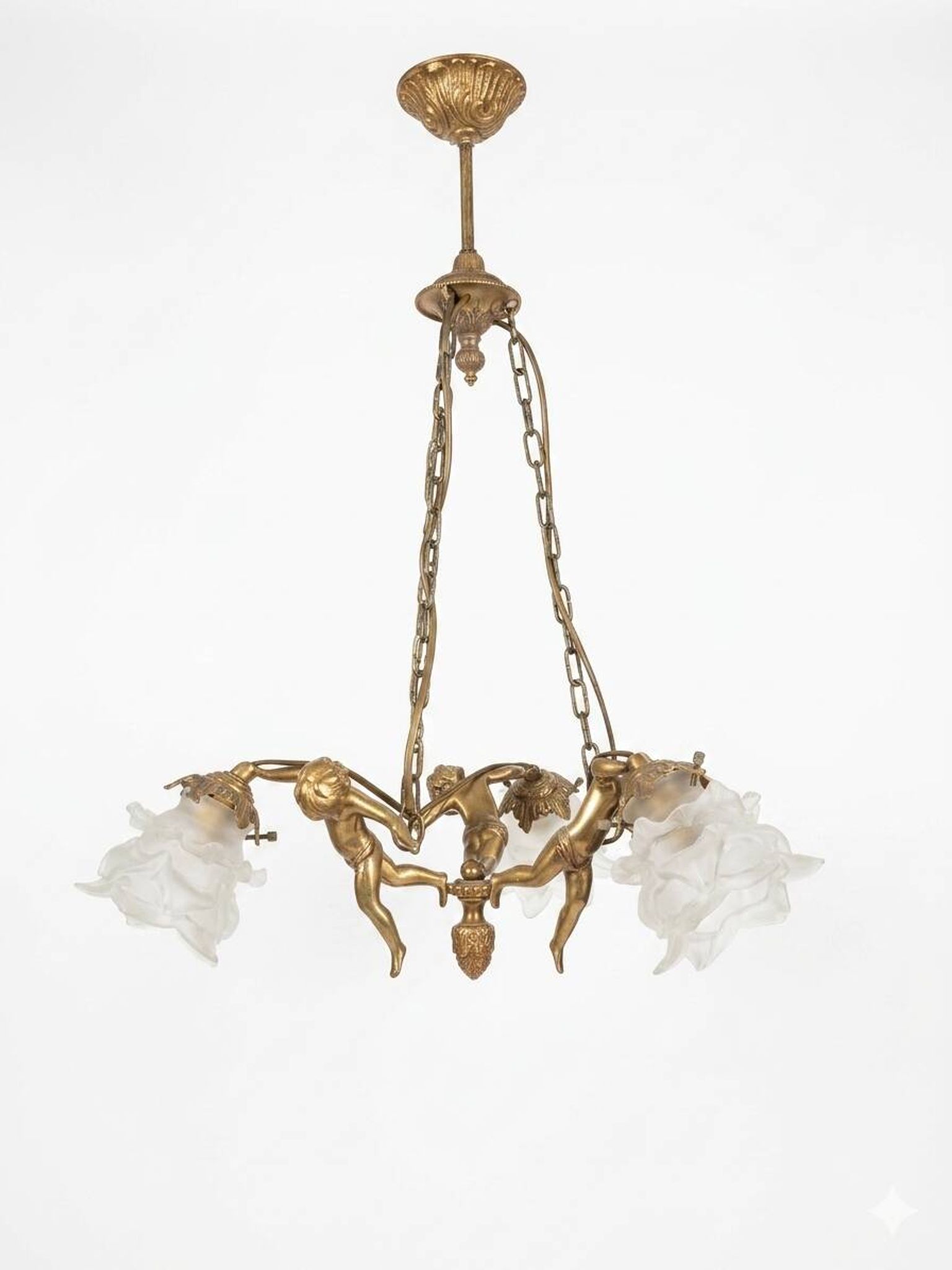 Lustre aux angelots en bronze années 70