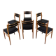 Set of 6 dining chairs in beech & black leather 1960’s