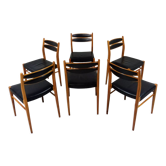 Set of 6 dining chairs in beech & black leather 1960’s