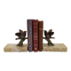 Paire de serre-livres Art déco français en étain représentant des oiseaux perchés sur une branche, socle en marbre
