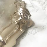 Antique silver metal platter with rockery décor