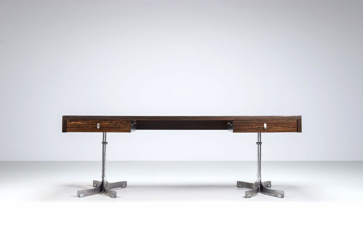 Trau Arredamenti Metallici S.P.A. large desk rosewood Italy 1960