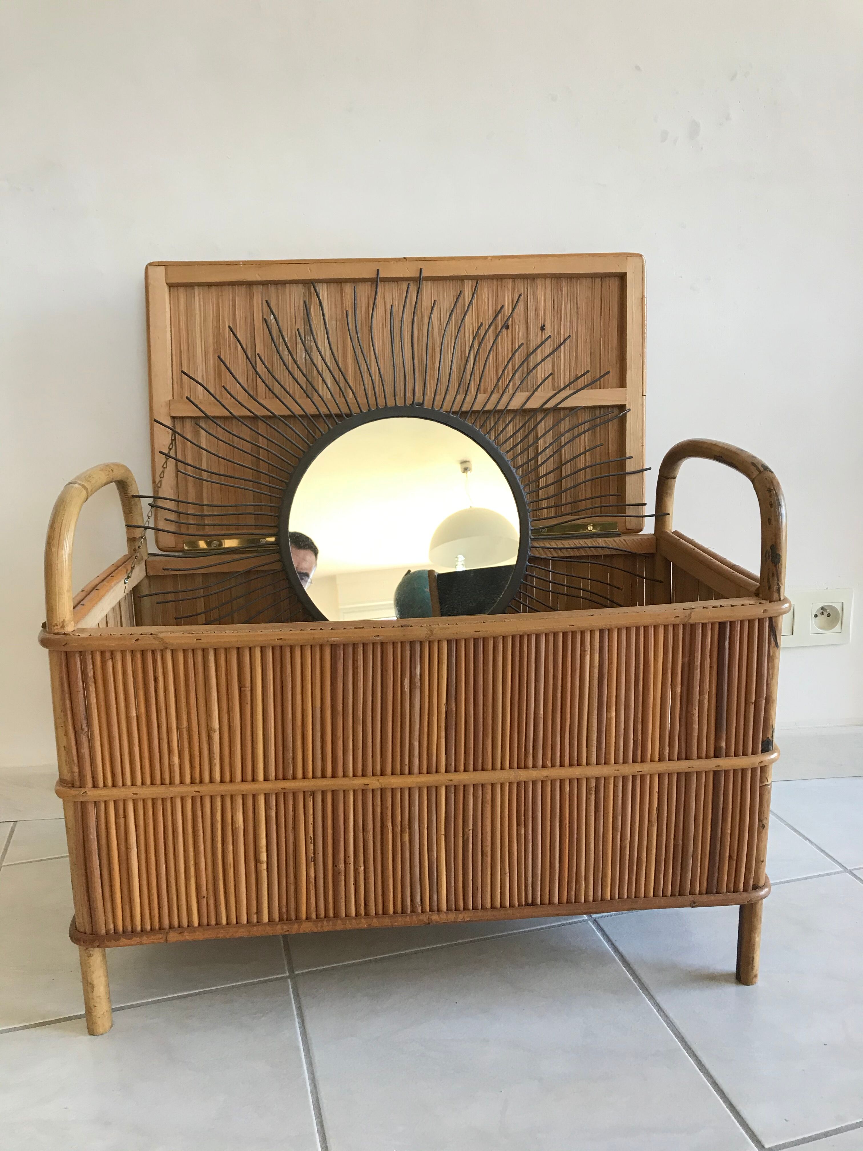 Vintage bamboo rattan chest from the 60s