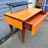 Vintage 1950s varnished glass shelf bedside table.