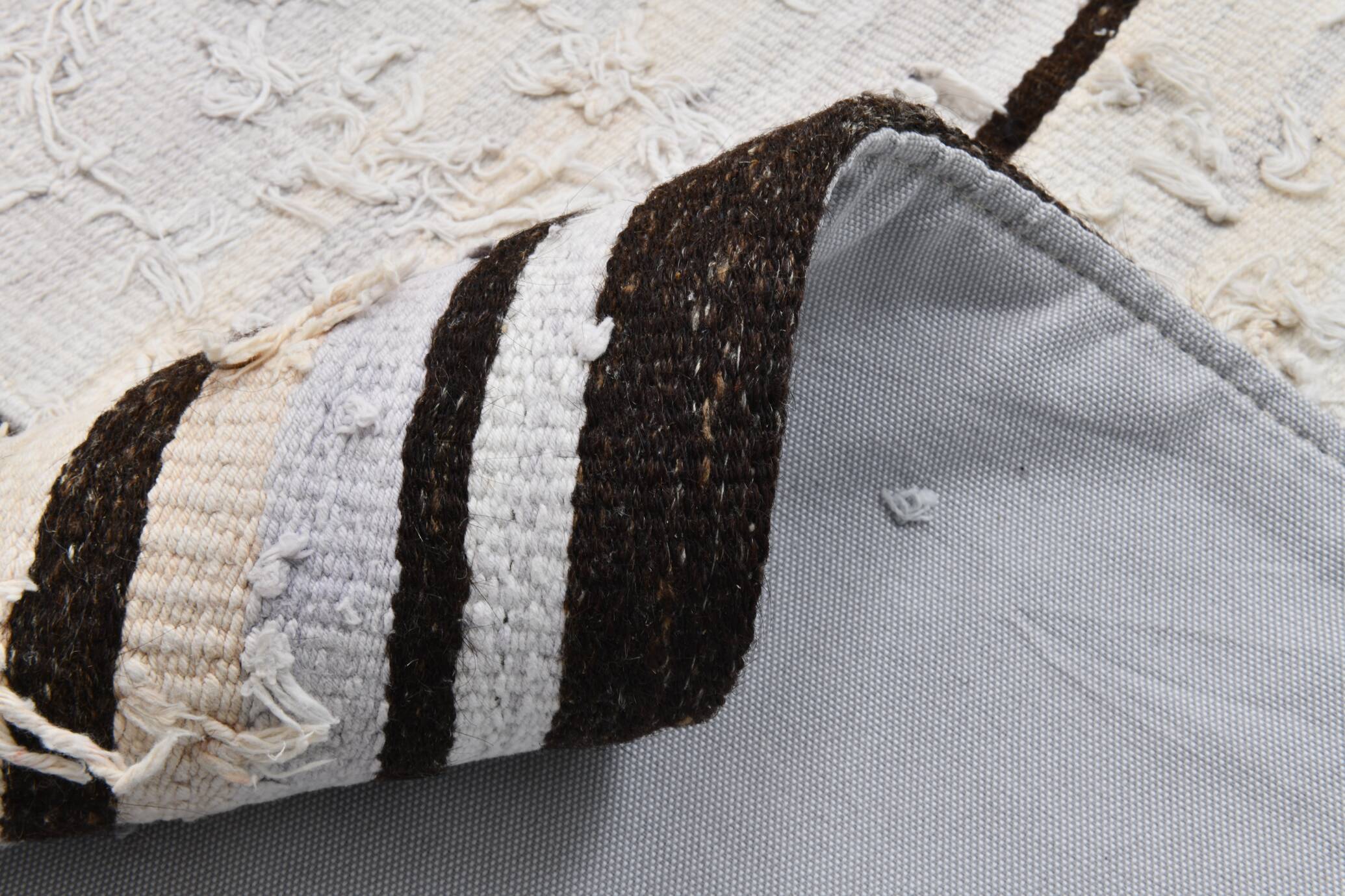 7x9 Brown Cream Striped Handmade Vintage Kilim Rug, 204x279Cm