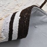 7x9 Brown Cream Striped Handmade Vintage Kilim Rug, 204x279Cm