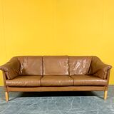 Danish three seater tan leather Stouby sofa