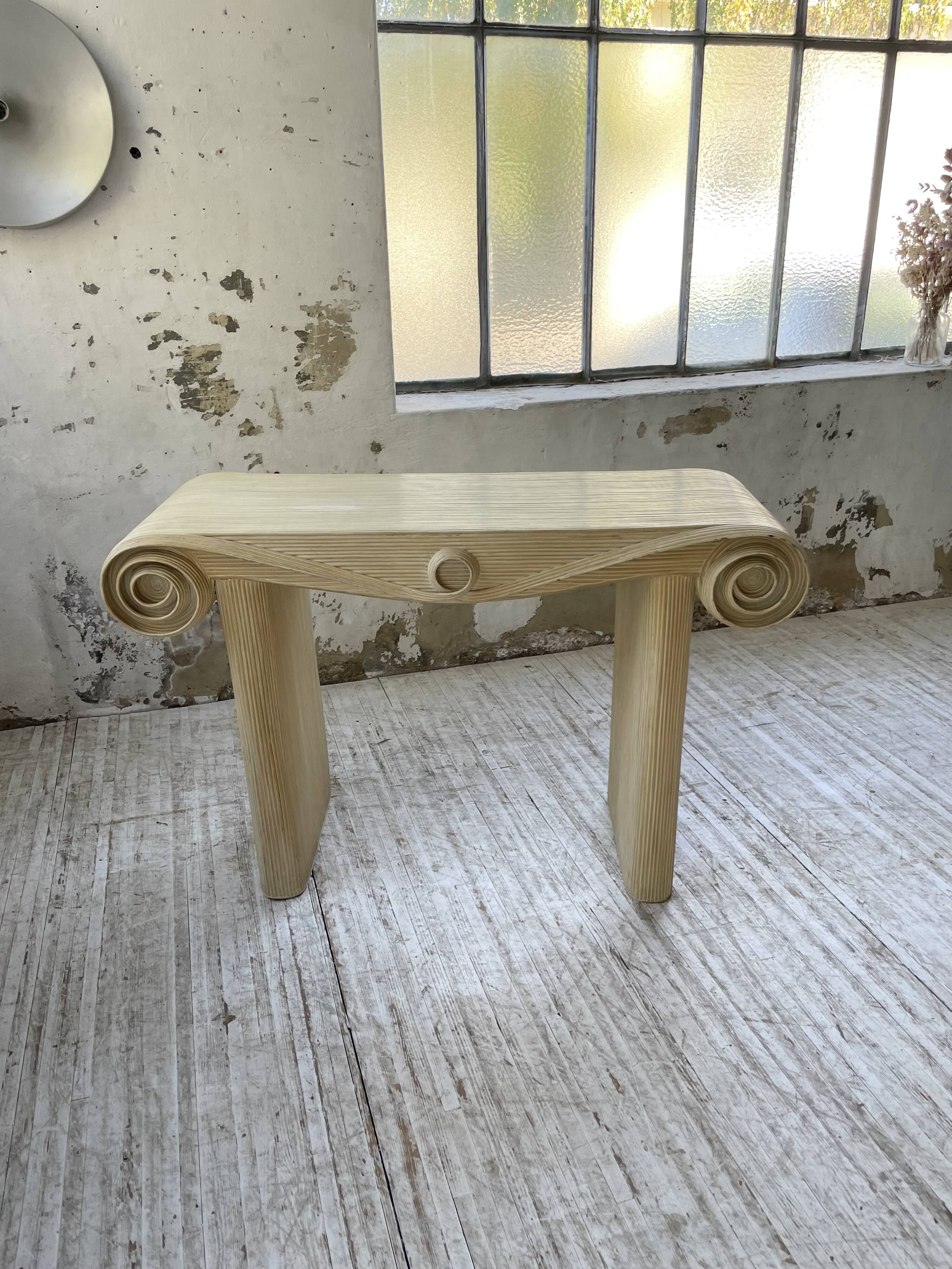 70s console in tropicalist rattan