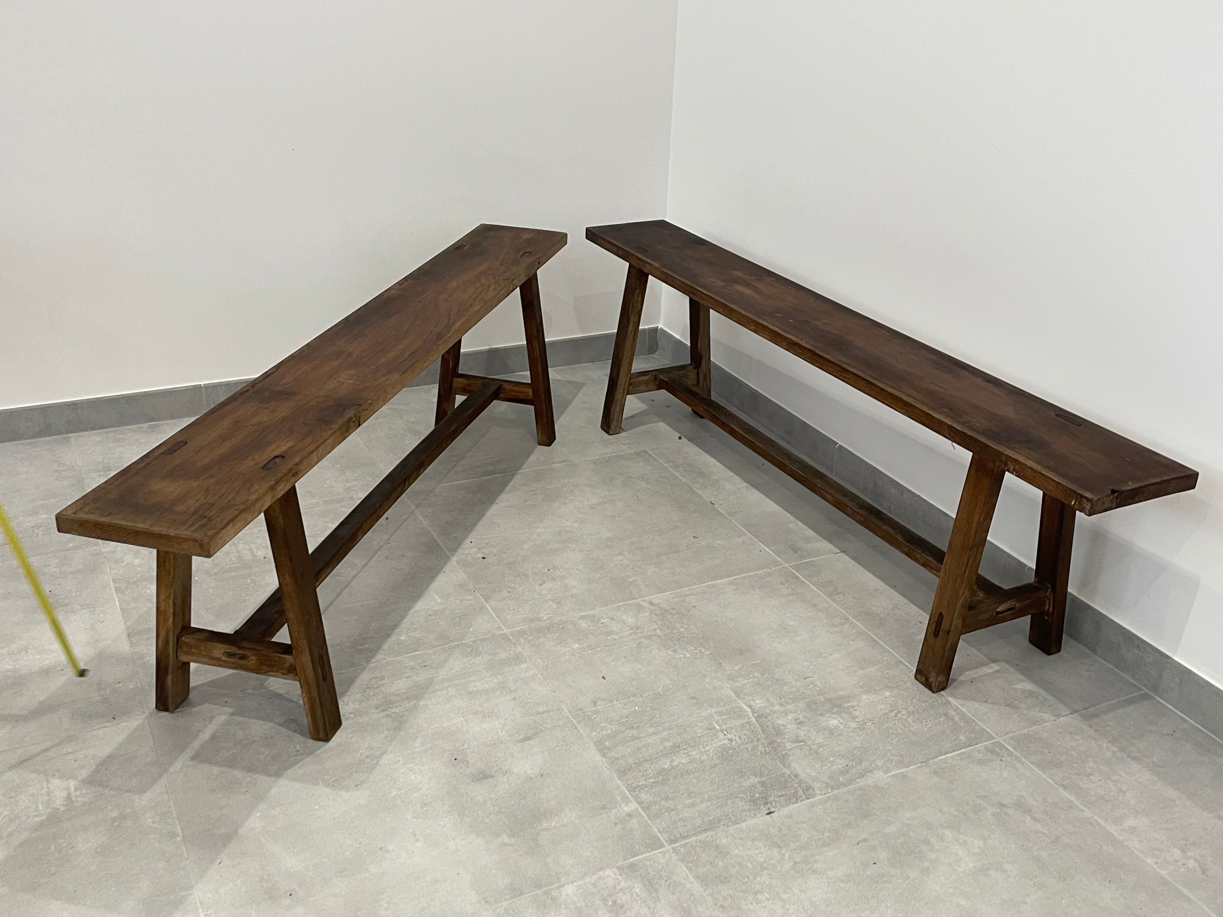 Pair of vintage oak farmhouse benches 3 places