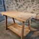Old French work table / kitchen island / console, beech and chestnut, circa 1930–1950