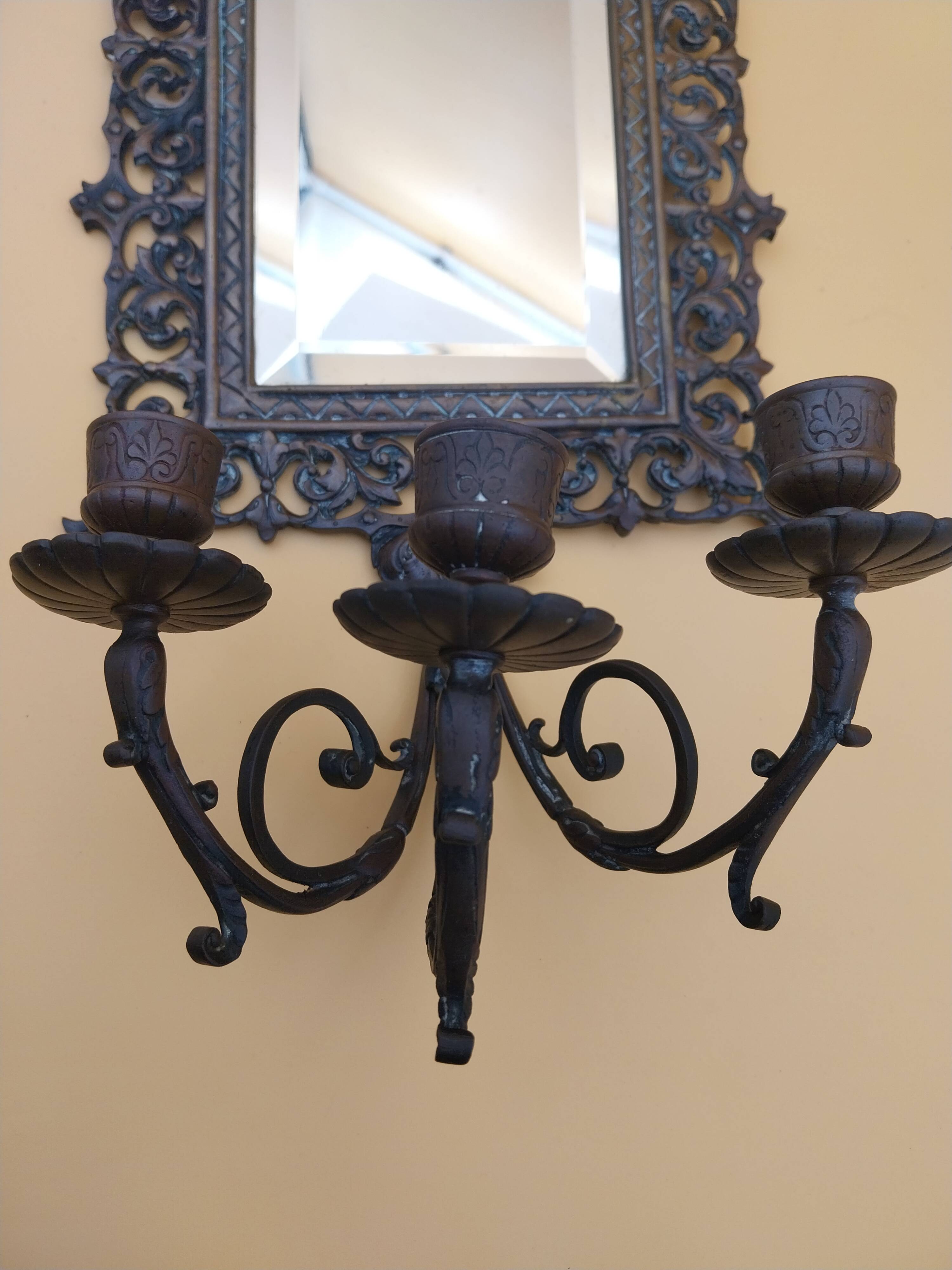 Applique miroir bougeoirs bronze doré