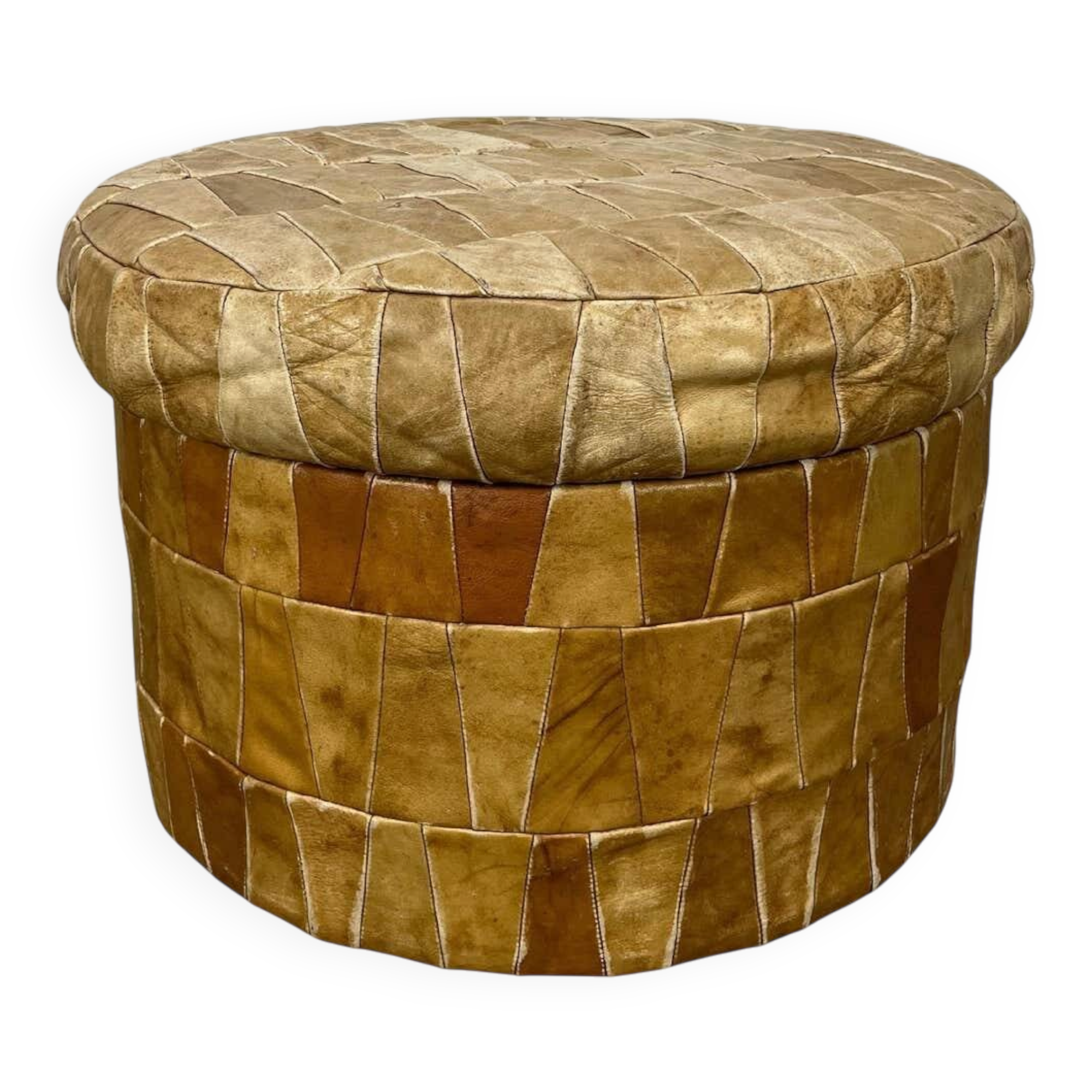 Patchwork leather storage pouf by De Sede, 1970s.