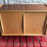 Vintage storage cabinet sliding doors feet compass