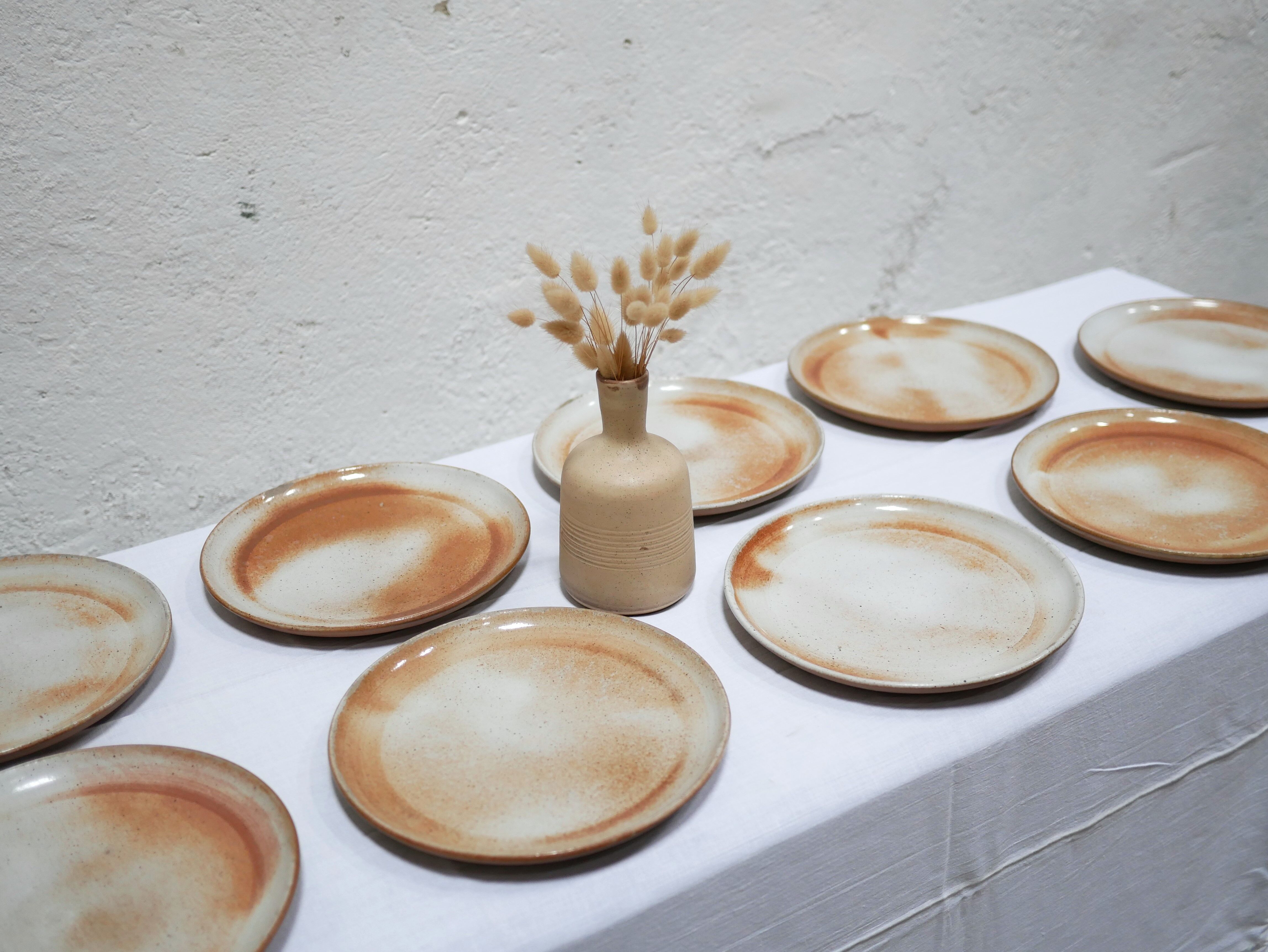 Series of 9 vintage stoneware plates by Les Poteries du Marais, France