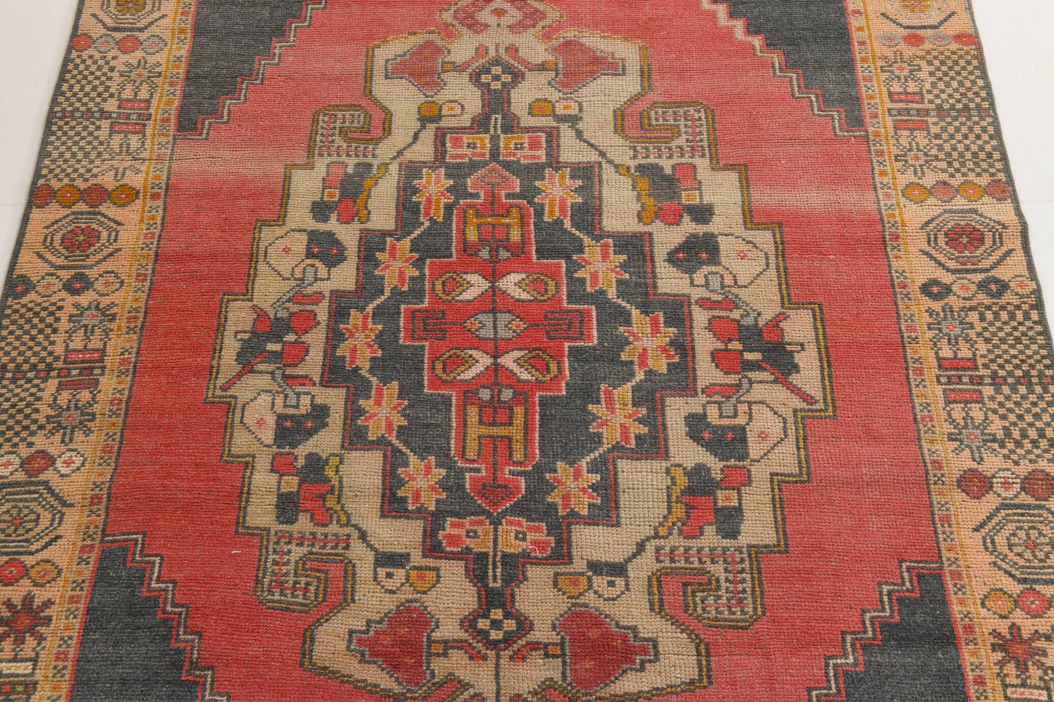 136x244 Vintage Geometric Pattern Designer Turkish Vintage Rug, 5x7