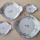 Set of 4 porcelain dishes with fire L. Lourioux de Foecy
