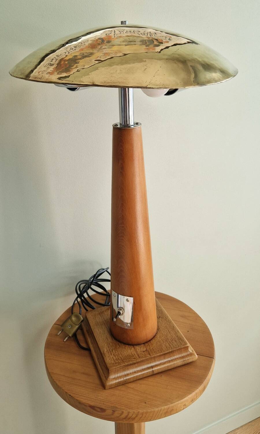Large nautical lamp in wood and brass from the 80s