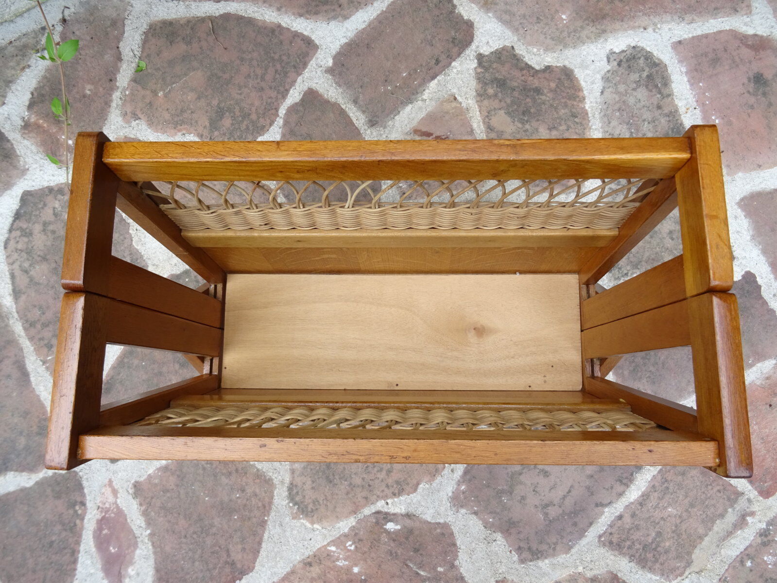 Oak and rattan magazine rack