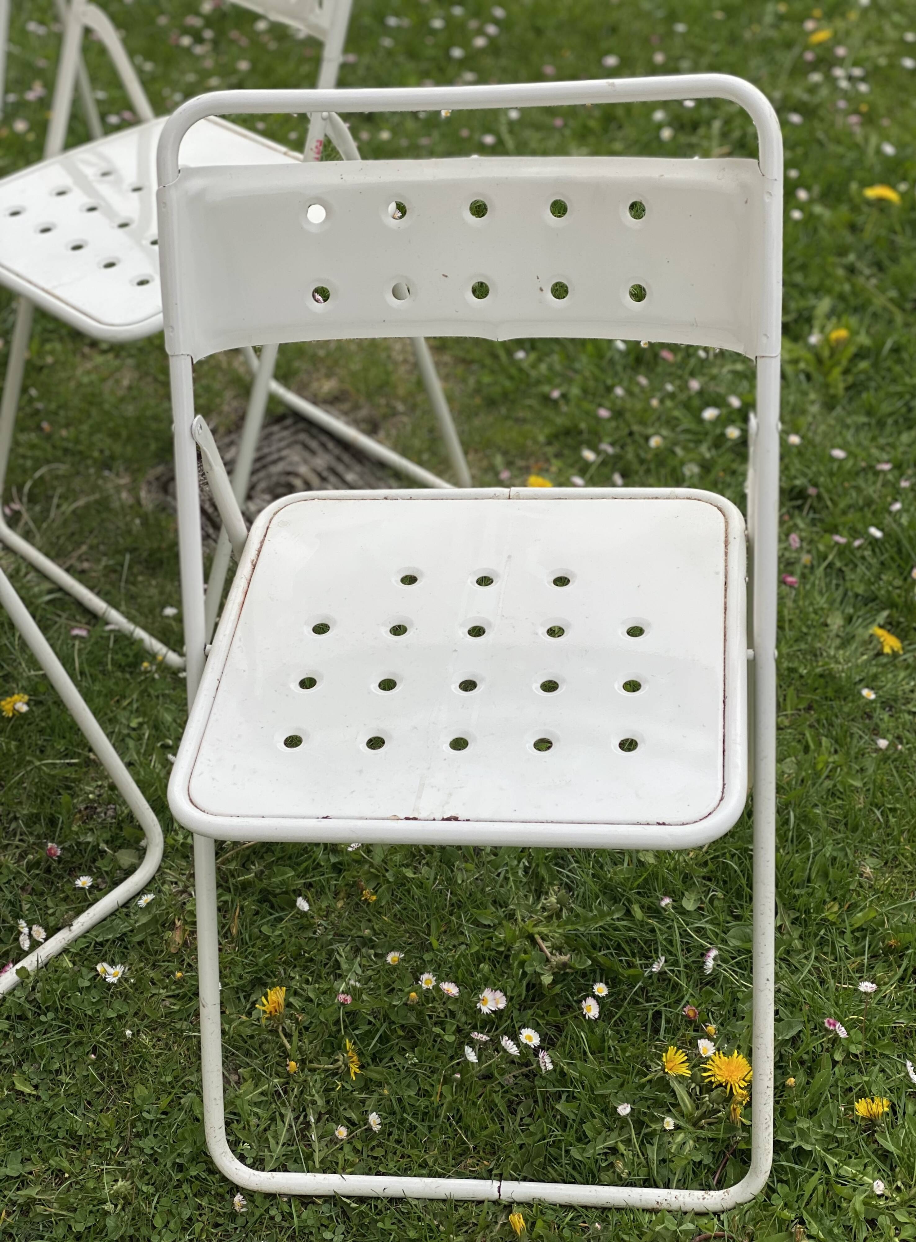 Set of 9 vintage perforated metal folding chairs 1970-80