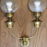 ART DECO brass wall light, two glass globes