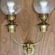 ART DECO brass wall light, two glass globes