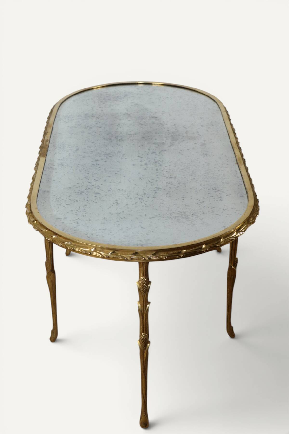 Maison Baguès coffee table in gilded bronze and aged mirror – 1950s