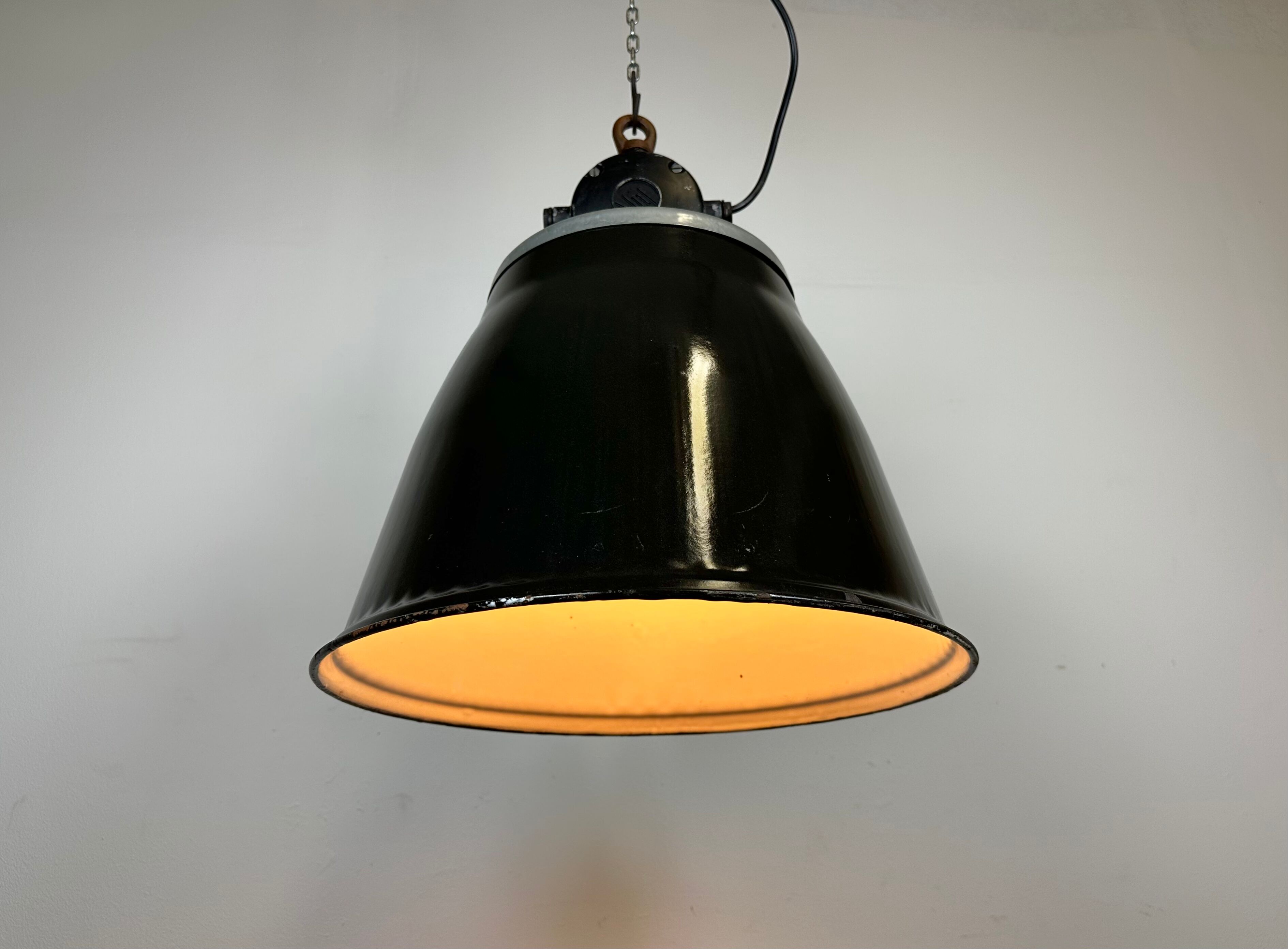 Industrial Black Enamel Factory Pendant Lamp, 1960s