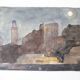 Aquarelle ancienne sur papier, paysage nocturne, XIXe Signé Blanche Gatte