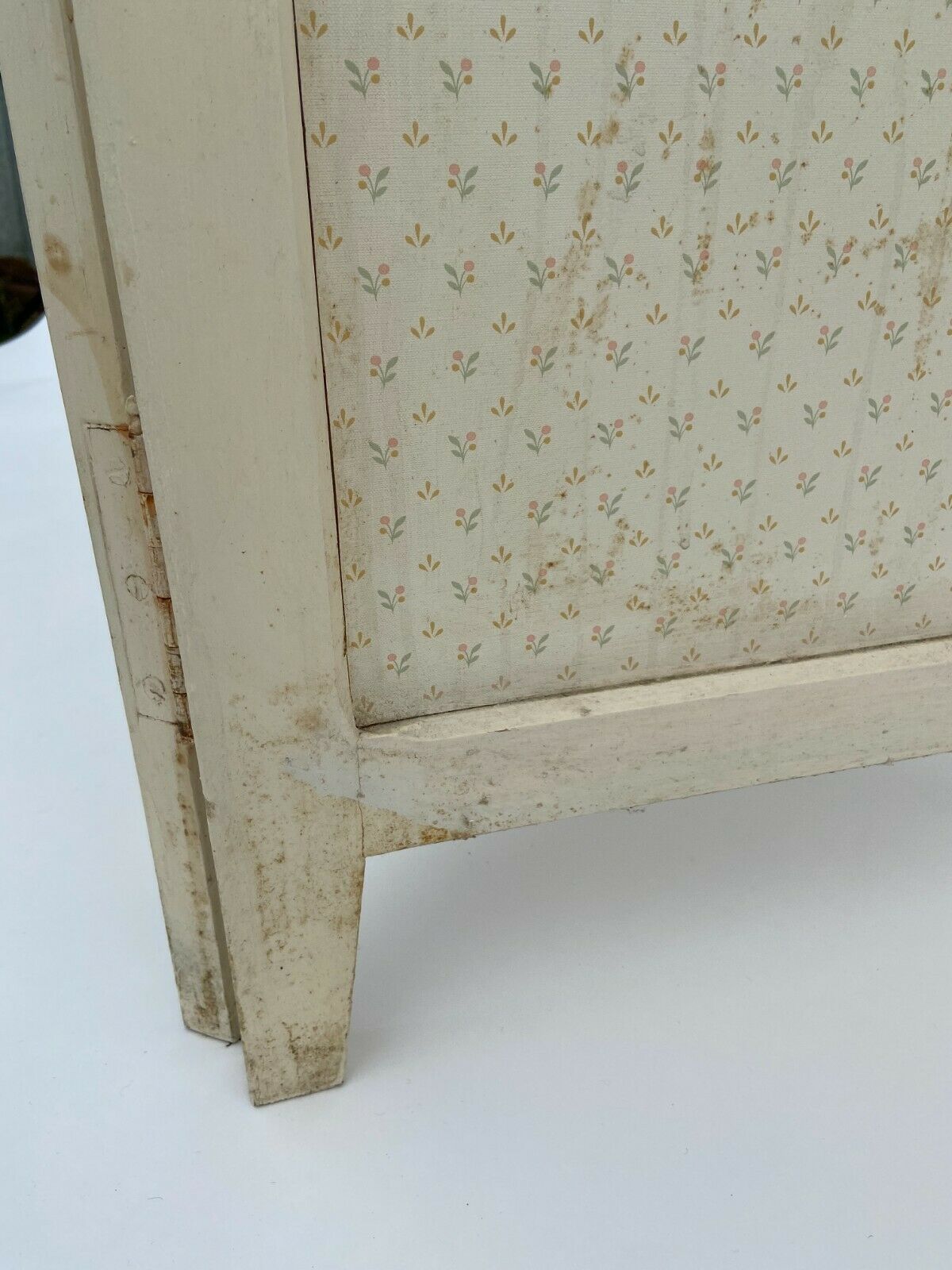 Paravent 3 vantaux 1920 patine creme en bois papier colle